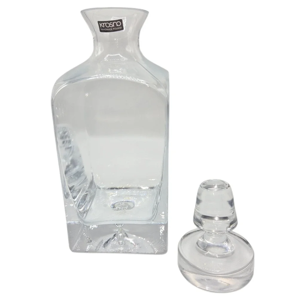 Krosno Glass Heavy Square Decanter‎ With Stopper Made In Poland 24.5oz 750ml NEW